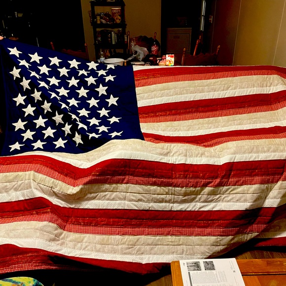 Larger King size American Flag quilt. Hand sewn.